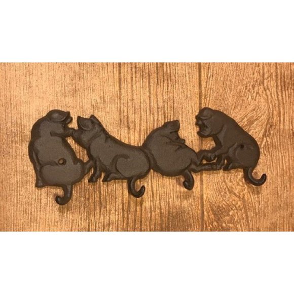 Cast Iron Four Pigs Tails Wall Hook 11"wide 4 1/8"tall Barbeque Decor 0184-0455 - Picture 3 of 12